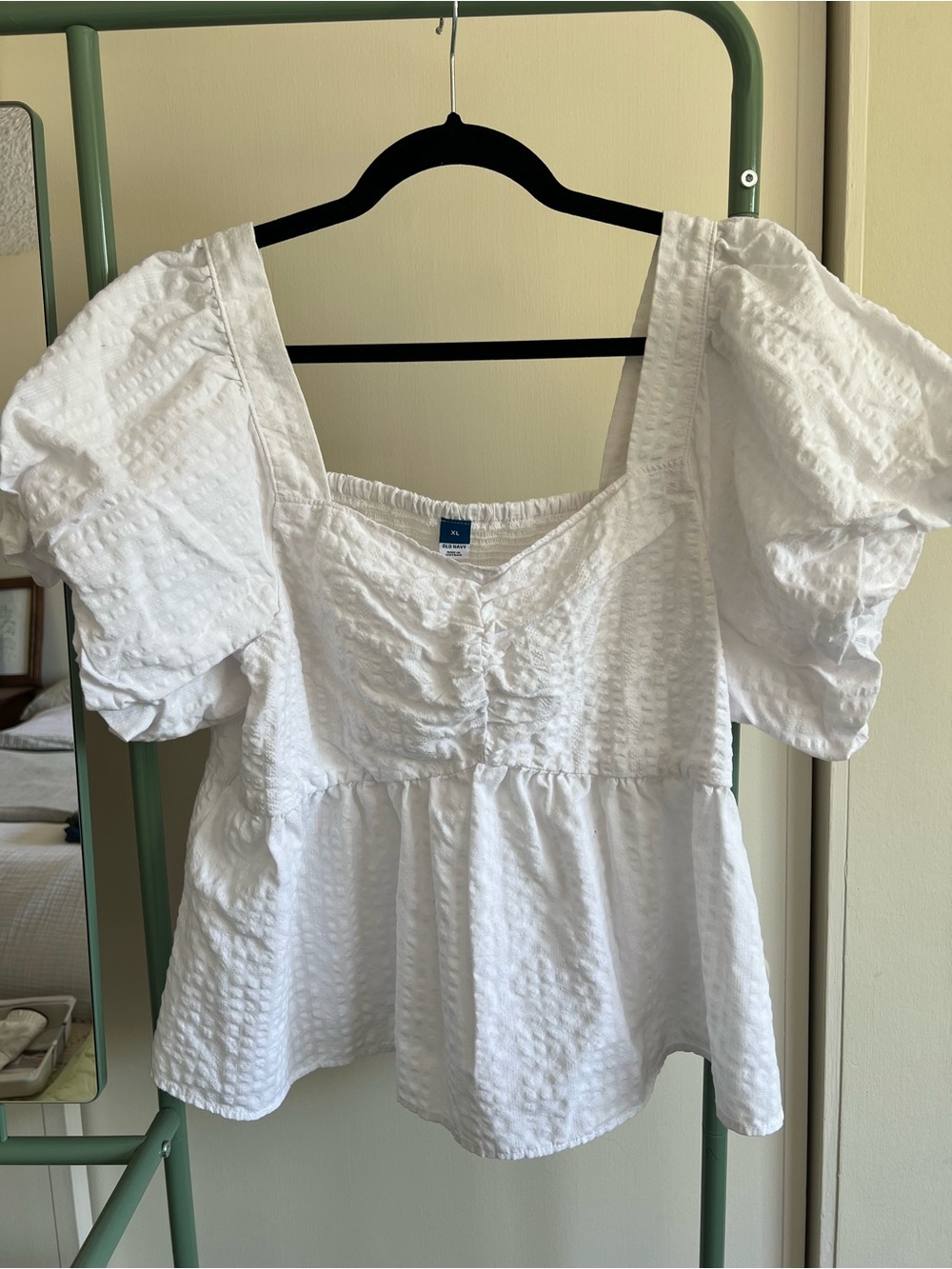 Old Navy White Puff Sleeve Peplum Top